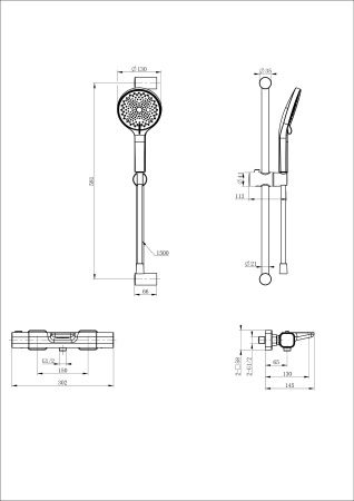 Смеситель для ванны с душевым гарнитуром и термостатом WONZON & WOGHAND Plate, Брашированное золото (WW-C2017-A-BG)