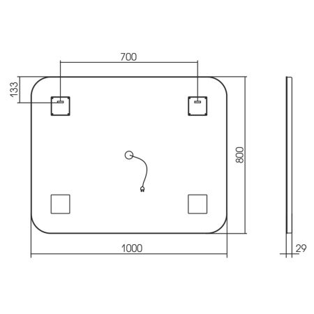 Зеркало LED VLM-2A100-2W  1000x800 c сенсорным выключателем и диммером, часы+антизапотевание, артикул VLM-2A100-2W