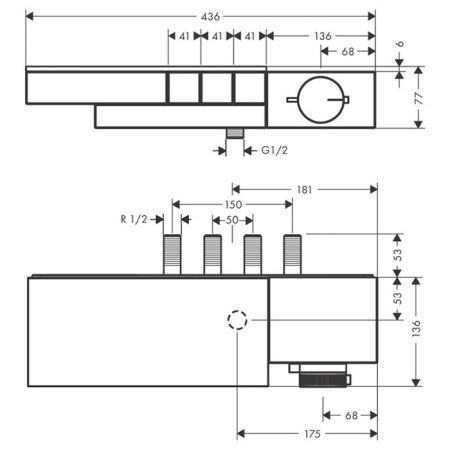 AX Edge Термостат для душа, на 3 источника, комбин монтаж (внешняя часть), цвет: хром