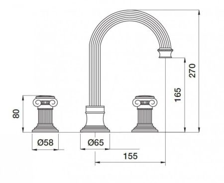 Смеситель для раковины на три отверстия CEZARES APHRODITE-BLS2-A, артикул APHRODITE-BLS2-A-01-O