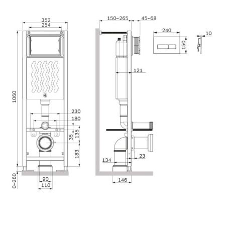 I012711.0351 ErgoFit инсталляция для подвес унитаза с клавишей ErgoFit M пластик, хром глянц