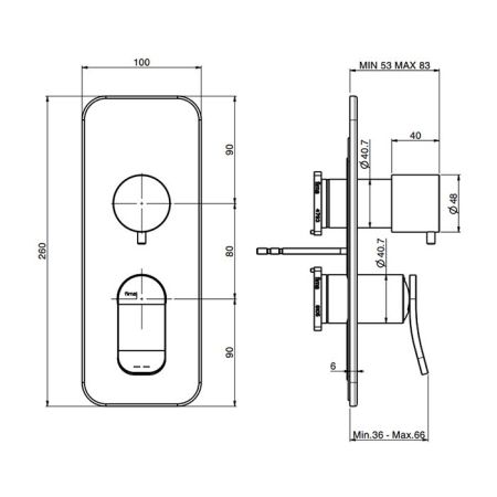 Смеситель для душа, Fima Carlo Frattini, Flo', тип открывания воды-однорычажный, монтаж-настенный встраиваемый, с переключателем на 2/3 источника, внутренняя часть-необходимо заказать, цвет-хром, артикул F3809X6CR