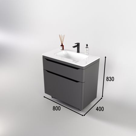 Тумба напольная "Марелла 80" (2 ящ.) Люкс антискрейтч серый, PLUS