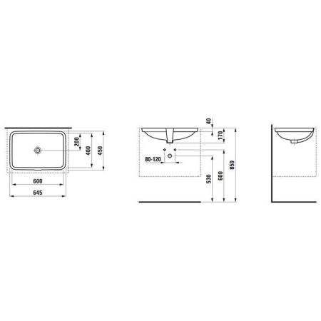 LAUFEN Pro Раковина встраиваемая 60x40x17 см, без отв под смеситель,цвет белый