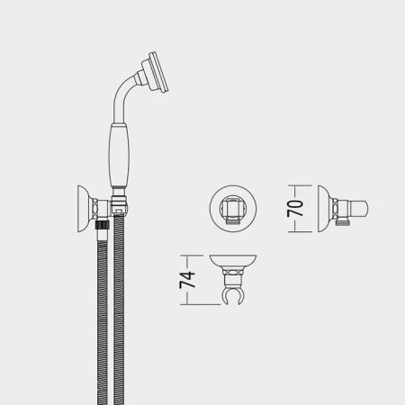 Devon лейка с гибким шлангом, выпуском-держателем настенным, ручка белая, цвет: никель блестящий, артикул UTCI220NKS