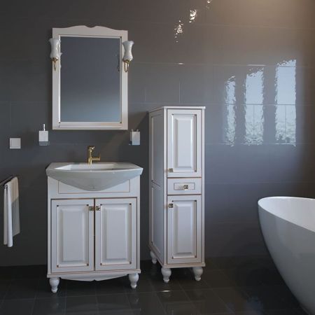 Тумба под раковину ASB-Woodline Верона 65 Белый с золотой патиной, артикул 9076