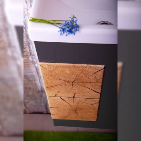 Тумба под раковину Бриклаер Форест 40 подвесная Антрацит со вставкой Пенёк, артикул 4627125414633