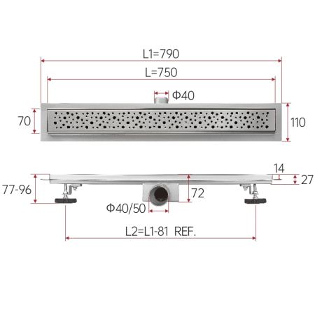 Душевой лоток с решеткой 75 см FASHUN A417502, сатин