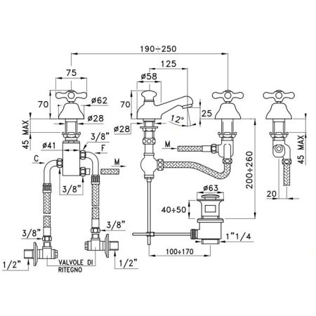 Stella Roma Смеситель для раковины на 3 отверстия 3224TC, с донным клапаном, цвет: хром, артикул RM 00012 CR00