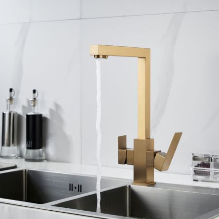 Смеситель для кухни с подключением фильтра Shevanik S148G, золотой сатин, артикул S148G