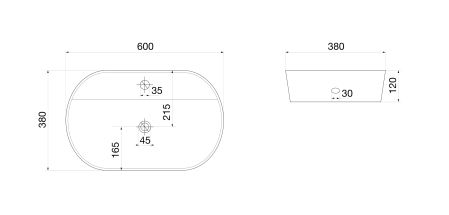 Раковина накладная Oval белая овальная с полочкой под смеситель 600*380*120 (без ДК)