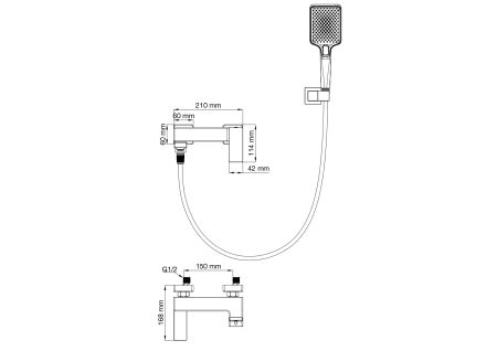 Смеситель для ванны с душем WONZON & WOGHAND CUBE 2.0, Хром (WW-88037068-CR)