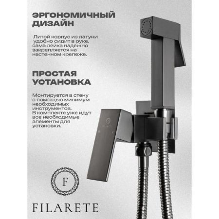 Гигиенический душ со смесителем встраиваемый FILARETE Fing FL101BG, графит