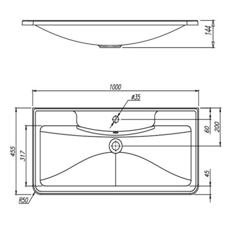Раковина Florentina Аллегро 100 см 10.020.01000.001, белая, артикул 10.020.01000.001