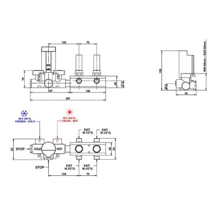 Bongio Внутренняя часть для встроенного термостатического смесителя  на 2 выхода