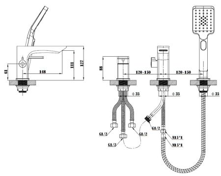 Смеситель «Berlin» на борт ванны на 3 отверстия, артикул: BR355, артикул BR355