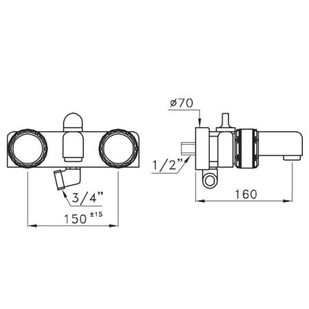 Stella Timeaster Смеситель для ванны 3267, круглая ручка d=65мм, цвет: хром, ручка черная