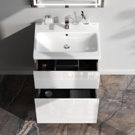 M90FSX06022WG32 GEM, База под раковину, напольная, 60 см, 2 ящика push-to-open, цвет: белый, глянец, артикул M90FSX06022WG32