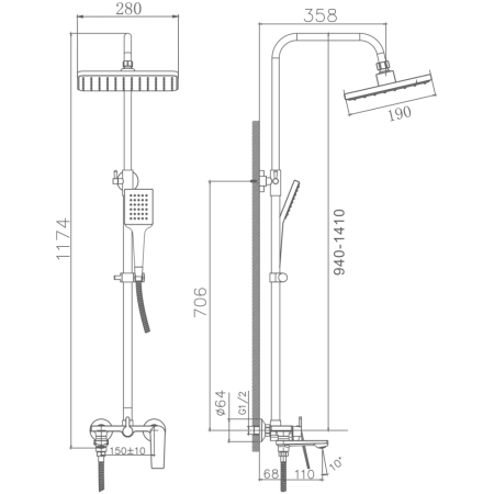 Душевая система Haiba HB24533-3, пепельный, артикул HB24533-3
