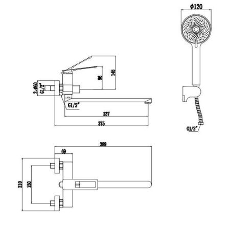 Смеситель для ванны Savol S-009024C, матовое золото