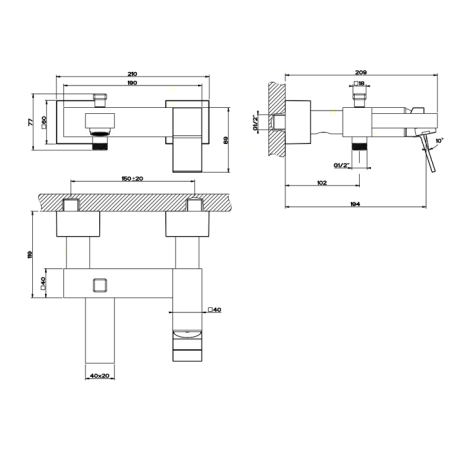 Gessi Rettangolo K Смеситель для ванны наружный, с автоматическим переключателем ванна/душ, цвет: хром