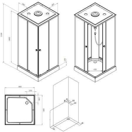 W94C-403-090BT X-Joy Square кабина душевая 90x90, профиль мат.черный, стекло прозрачное W94C-403-090BT X-Joy Square кабина душевая 90x90, профиль мат.черный, стекло прозрачное