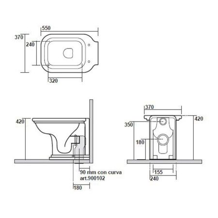 Kerasan Waldorf Унитаз напольный пристенный 55х37см, выпуск универсальный, цвет: черный, артикул 411804 Nero lucido