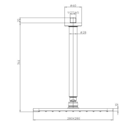 BOSSINI COSMO Верхний душ 280х280 мм., с потолочным держателем 300 мм, цвет черный матовый