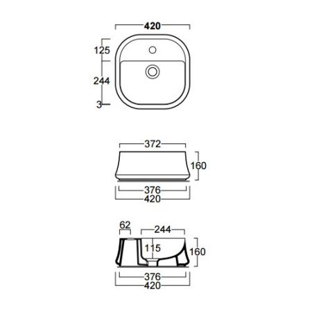 SIMAS Sharp раковина накладная,  42х42см, с 1 отв. под смеситель