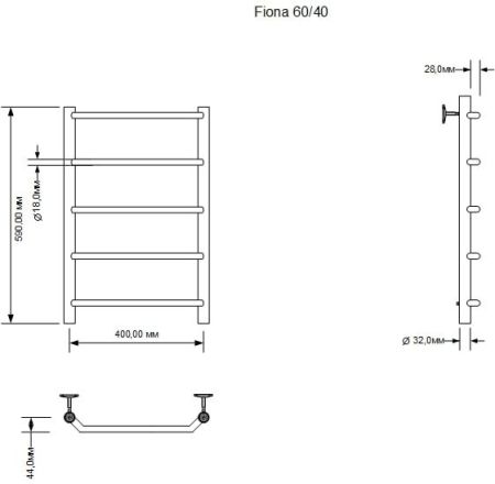 Полотенцесушитель водяной Aquanet Fiona 600x400, хром, артикул 00266735