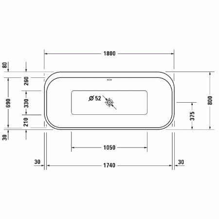 Duravit Happy D.2 Plus Ванна акриловая 1800х800мм, отдельностоящая, бесшовная панель,  цвет: graphite supermatt
