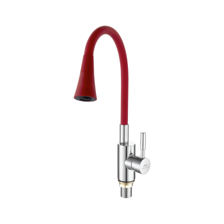 Смеситель для кухни с гибким изливом FASHUN A4053+B16, хром/красный