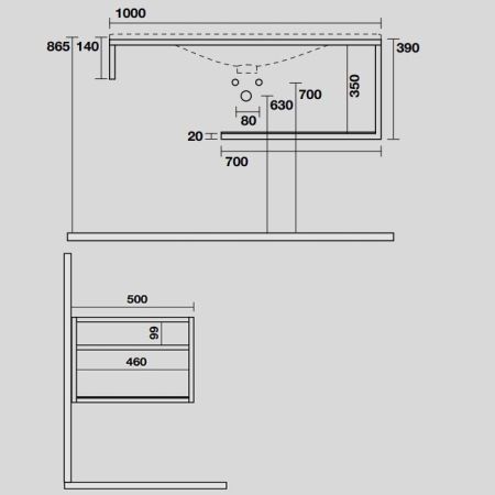 KERASAN SHAPE LOUISE Структура 1020х520 мм., подвесная, нержавеющая сталь, полка белая, цвет черный матовый, артикул 9324K2