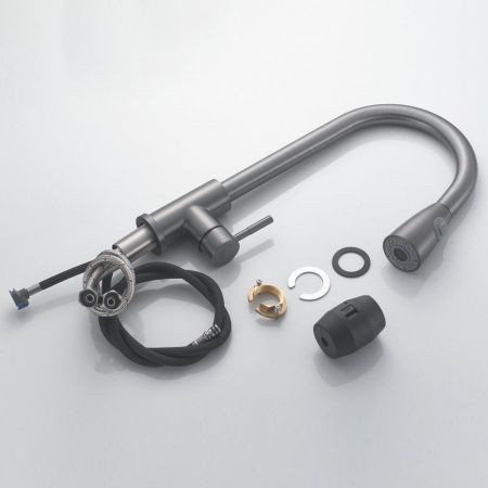 Смеситель для кухни с выдвижным изливом Raffine F213T, оружейная сталь