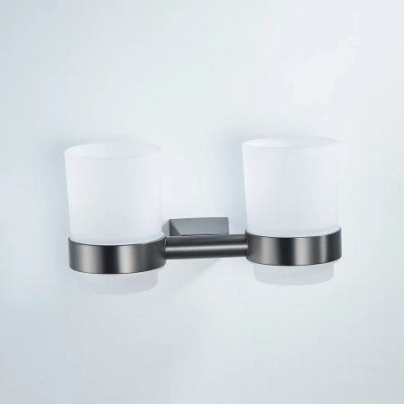 Стакан для ванной комнаты двойной Shevanik SG5722T, оружейная сталь, артикул SG5722T