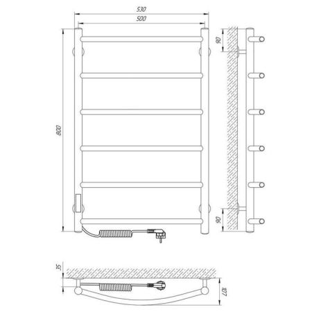 Полотенцесушитель электро "Классик П6 500*800", левый, артикул 73207391