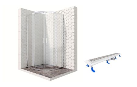 Душевой уголок Ambassador Kingston 14011104-ST14, полукруглый, линейный трап, 90х90, артикул 14011104-ST14