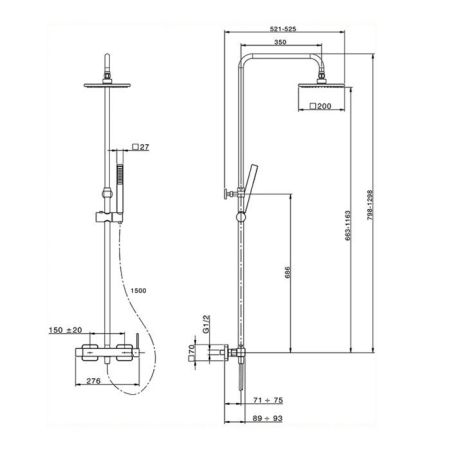 CISAL Roadster Настенная душевая система:смеситель для душа,верхний душ 200х200мм, ручной душ с держателем и шлангом, цвет хром, артикул RR00402121
