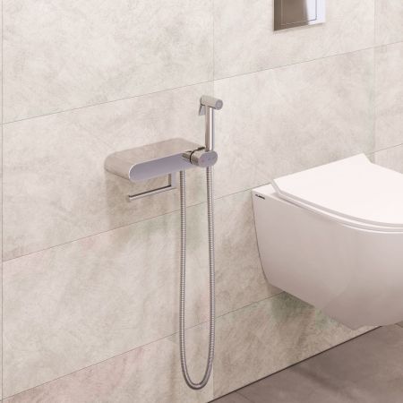 Смеситель с полочкой и держателем туалетной бумаги, с гигиеническим душем - RGW SP-222, хром, артикул 581408222-01