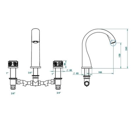 THG ISLAND Смеситель для ванны на 3 отверстия, без ручного душа, цвет Soft gold, артикул U5B-F30-25SG