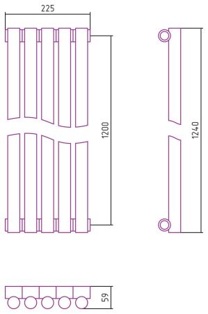Отопительный радиатор ЭСТЕТ-1 н/ж 1200х225 / 5 сек (Матовый БЕЛЫЙ), артикул 30-0301-1205