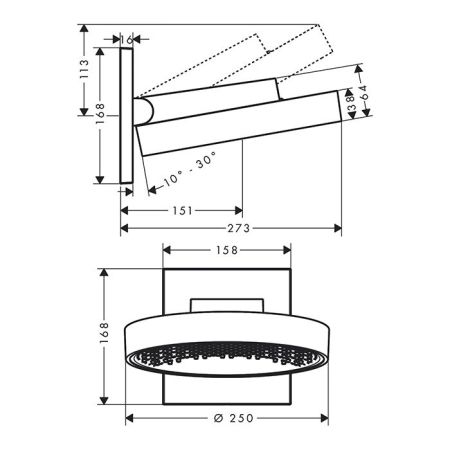 HG Rainfinity Верхний душ, d=250мм, 1 jet, с настенным держателем, цвет: белый матовый, артикул 26227700