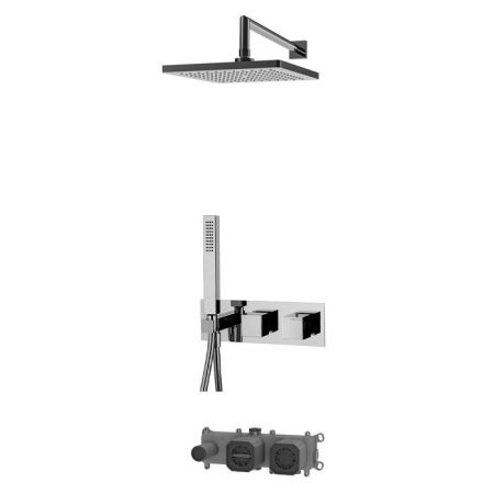 Fima Carlo Frattini Sistemi doccia Душевая система, верхний душ 25х25см., с термостатическим смесителем и ручным душем, на 2 источника, цвет: хром, артикул F3989WX3QP256CR