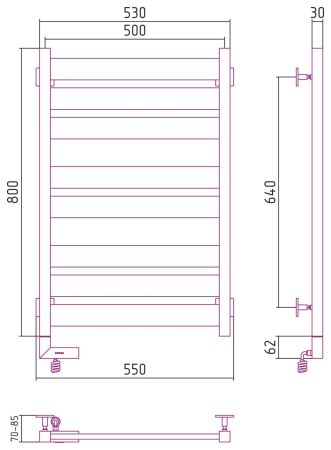 Полотенцесушитель электрический "ЦЕНТУРИОН 2.0" 800х500 / МЭМ левый (БЕЛЫЙ), артикул 12-5602-8050