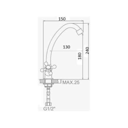 Смеситель для кухни D-Lin D153818-G, хром