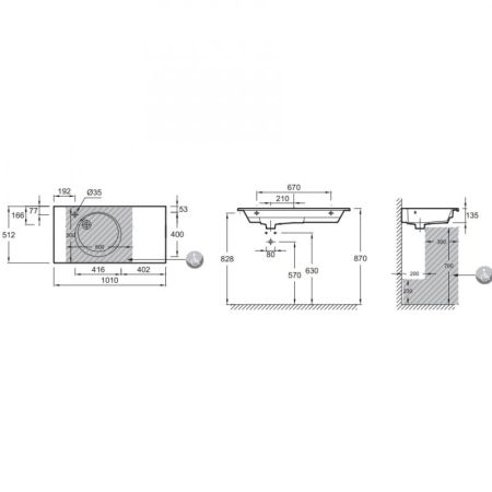 Раковина мебельная JACOB DELAFON ODEON RIVE GAUCHE EXAU112-Z-00 (встраиваемая сверху, (101*40), белы, шт