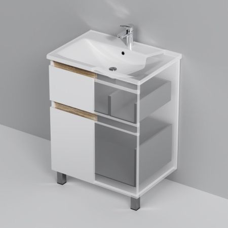 M85AFSX0652WG X-Joy, База под раковину, напольная, 65 см, 2 ящика, белый глянец, артикул M85AFSX0652WG