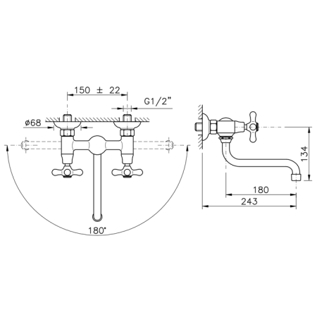 Nicolazzi Nuova Brenta Смеситель для раковины с 2мя ручками, настенный, цвет: хром, артикул 2505CR