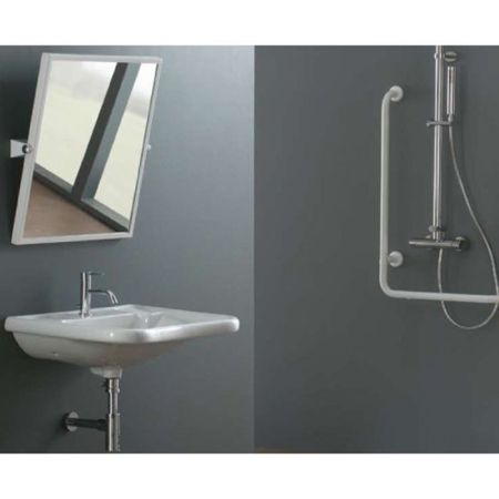 Поручень, Globo, AUSILIA, угловой, правый, ширина, мм-350, глубина, мм-100, высота, мм-670, материал-металл, цвет-белый, артикул DS117