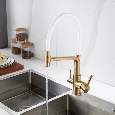 Смеситель для кухни с подключением фильтра воды Rose R658G, золотой сатин